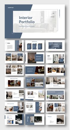 the interior design presentation is shown in blue and white