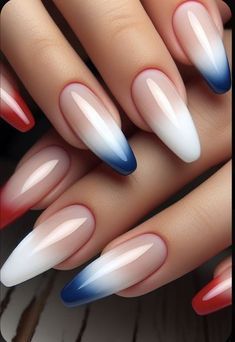 Labor Day Nails Design 2024, Blue And Red Nails, 4th Of July Nail Designs, Dreamy Gradient, July Nail Designs, Dark Color Nails, 4th Of July Nail, Blue Ombre Nails, Yellow Nail Art