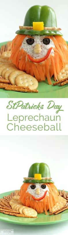 this st patrick's day leprechau cheese ball is made from crackers