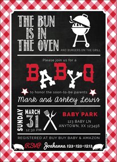 BABY Q Baby Shower Invitation - Invitetique Ash Baby, Baby Q Invitations, Bbq Baby Shower Invitations, Bebe Shower