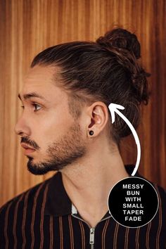 Men Long Hair Professional, Men Long Hair Sidecut, Low Taper Fade Man Bun, Man Bun Undercut Curly, Man Ponytail Hairstyles, Masculine Hairstyles For Long Hair, Long Hair Undercut Men