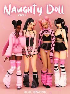 three dolls standing next to each other in front of a pink background with the words namahty doll part 1