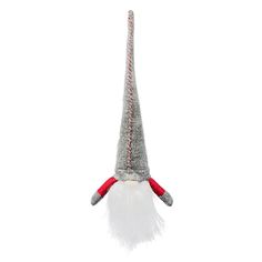 an elf's hat with red and white feathers