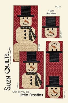 Little Frosties Snowman Quilts, Wall Quilt Patterns, History Of Quilting, Christmas Quilt Blocks, Snowman Quilt, Christmas Quilt Patterns, Quilt Care, Cute Quilts, Holiday Quilts