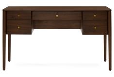 a wooden desk with two drawers on one side and three legs at the other end