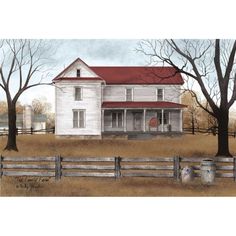 The Family Farm Poster Print by Billy Jacobs-VARPDXBJ1096 Image 1 Farmhouse Illustration, Billy Jacobs Art, Farm Scene Painting, Farm Poster, Farm Prints, Billy Jacobs, Watercolor Farm, Farm Landscape, Bed Headboards