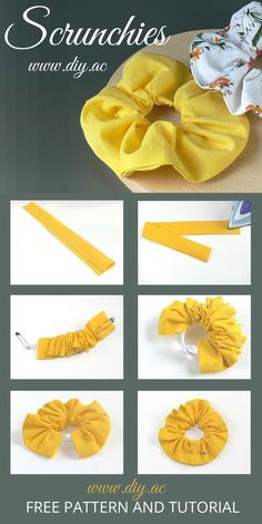 the instructions for how to make an easy scrunchy hair bow with ribbon ties