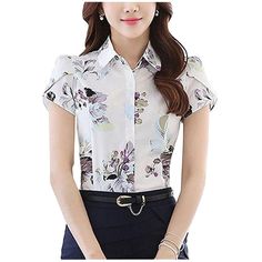 Color: Flower Printed Material: 100% Chiffon Features: Button Closure, Stretch Shirt, Puff Sleeve And Pleated Neck.Button Down Placket,Hidden Front Button Behind The Front Flap,Can Be Worn For Business,Work Or Casual.Comfortable And Fashionable Blouse, High Quality And Fine Workmanship Sizes: 2 - 14 Item # Mi1570 High Waisted Slacks, Button Down Shirt Short Sleeve, Flower Print Blouse, Tulip Sleeve, Pleated Blouse, Blouse Online, Shirt Short Sleeve, Work Office, Shirt Button