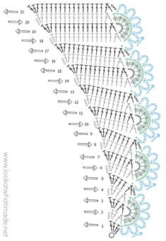 an image of a crochet pattern with arrows pointing in different directions