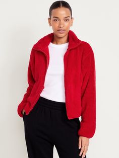 standing collar long sleeves full-zip front welt pockets elastic cuffs and hem loose fit hits below waist models are approx.  5'9" and wear sizes s (4), l (12), and xl (18)machine wash according to the care instruction label  . Best Holiday gift for Women , perfect Jackets for Christmas! Casual Red Outerwear With Stand Collar, Trendy Red Long Sleeve Track Jacket, Winter Track Jacket With Elastic Cuffs And Long Sleeves, Red Zip Fly Outerwear For Fall, Red Relaxed Fit Winter Outerwear, Red Relaxed Fit Outerwear For Winter, Red Relaxed Fit Long Sleeve Outerwear, Trendy Red Track Jacket For Fall, Casual Red Winter Track Jacket