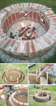 an outdoor fire pit made out of bricks and brick blocks with instructions to build it