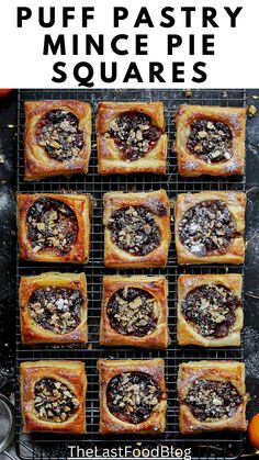 puff pastry mince pie squares on a cooling rack