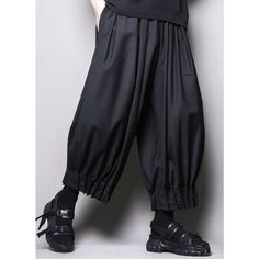 Loose Pleated Pleated Nine-point Pants – stylesock Non-stretch Solid Bottoms For Streetwear, Baggy Bottoms With Elastic Waistband, Baggy Solid Color Cargo Pants, Baggy Solid Cargo Pants, Non-stretch Wide Leg Streetwear Bottoms, Fitted Cotton Wide Leg Pants For Streetwear, Oversized Full-length Summer Pants, Baggy Full Length Pants With Elastic Waistband, Baggy Full-length Pants For Fall