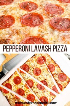 pepperoni lavash pizza cut into four slices