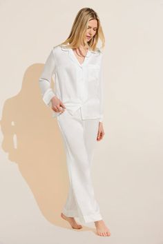 Inez Textured Washable Silk Long PJ Set Elegant Fitted Loungewear Sets, Elegant Long Loungewear Sets, Elegant Loungewear Sets, Elegant Long Sleeve Sleepwear Set, Elegant Solid Color Loungewear Sets, Elegant Long Sleeve Sleepwear, Elegant Relaxed Fit Daywear Sets, Chic Long Sleeve Sleep Sets, Elegant Daywear Sets With Relaxed Fit