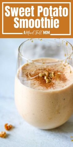 sweet potato smoothie in a glass with cinnamon sprinkles on the side