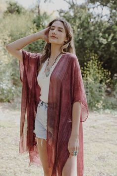 Pencil Stripe Lurex Lined Lightweight Frayed Trim Kimono Immediate Shipping One size fits most 0 18 Length: 36 in Bust across: 35.5 in Armhole: 11 in Sheer Kimono, Boho Layering, Kimono Wrap, Layered Tops, Kimono Cardigan, Dressed Down, Kimonos, Capsule Wardrobe, Effortless Style