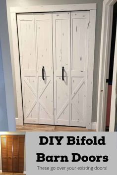 an old barn door with the words diy bifold barn doors above it and below it