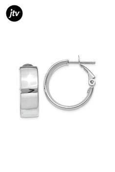 Rhodium over 14k white gold hoop earrings. Measure approximately 3/4"L x 1/4"W and have omega clip back closure. Yellow Watches, White Gold Hoop Earrings, Ring Spacer, White Gold Hoops, School Jewelry, Popular Jewelry, Womens Glasses, Nature Jewelry, Dainty Jewelry