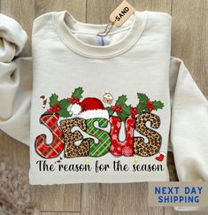 Youth and Toddler sizes only for t-shirt not sweatshirt ! Unisex Shirt means also T-shirt ! Jesus Is The Reason For The Season Sweatshirt, Christmas Jesus Quotes, Religious Christian Christmas Faith Shirt, Christmas Christian Gift Before you order please check the color charts carefully, because there are both options as sweatshirt and tshirt and their color charts are different. Please check them carefully  ♥ All shirts from CeroTeesUS® are handmade-to-order, just for you! ♥ These cotton washed tees are the nicest shirts to wear. The colors are amazing and gorgeous. Shirts look retro and vintage. They are timeless classics, and will never pile. They are perfect with any shorts, skirts, jeans, leggings or nothing but undies around the house. ♥ Unisex sizing(Size chart is in the image) - Sh Christmas Jesus Quotes, Christmas Quotes Jesus, Christmas Christian, Skirts Jeans, Look Retro, Christmas Jesus, Faith Shirt, Christian Christmas, Shorts Skirts