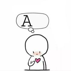 a drawing of a person holding a heart with the letter k above their head, in front of a speech bubble