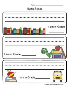 the printable worksheet for grade 1 students to practice reading and writing their name plates