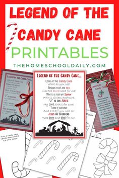 the legend of the candy cane printables is shown in red and white with text