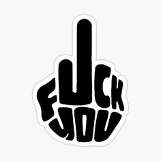 a black and white sticker with the word luck in it's middle finger