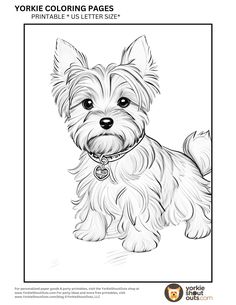 the yorkie coloring page is shown in black and white, with a small dog's face on it