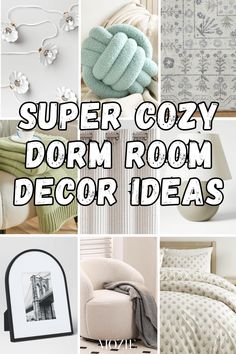 there is a collage of pictures with the words super cozy dorm room decor ideas