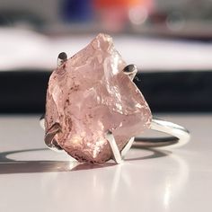 "Cyber Sale, Statement Ring, Raw Crystal Ring, Raw Gemstone Ring, Raw Dainty Ring, Christmas Sale, Birthday Gift, Gift For Mom, Anniversary Gift, New Year Gift, Gift For Wife, Gift For Her, Women's Jewelry, Gift for Girls, Everyday Jewelry, Gemstone Jewelry, Gemstone Ring, Sterling Silver Jewelry, Silver Ring, Healing Crystal Jewelry, Handmade Jewelry ROSE QUARTZ BIRTHSTONE JANUARY Natural Raw ROSE QUARTZ Sterling Silver 925 Ring. ROSE QUARTZ is in Raw form and it has a beautiful intense vivid c Pink Crystal Ring, Sterling Silver Ring With Large Pink Stone, Rose Sterling Silver Rings As Gift, Rose Sterling Silver Ring Gift, Rose Sterling Silver Rings For Gifts, Rose Gold Sterling Silver Birthstone Crystal Ring, Rose Gold Crystal Ring With Birthstone In Sterling Silver, Silver Morganite Ring For Gift, Morganite Gemstone Ring For Gift