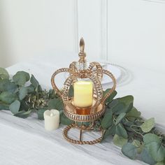 13inch Gold Metal Jeweled Crown Votive Candle Holder Stand Candle Votive Centerpiece, Gold Table Centerpieces, Candles Favors, Gold Pillar Candle Holders, Votive Candle Stand, Pillar Candle Centerpieces, Crown Candle Holder, Gold Pillar Candles, Candle Table Centerpieces