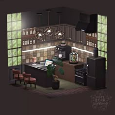 an artist's rendering of a kitchen with lots of counter space