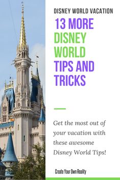 a castle with the words disney world vacation on it's front and bottom corner