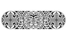 an ornamental design with three faces in black and white