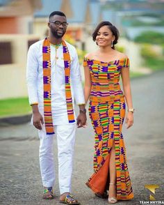 Couples African Outfits, Kente Dress, Happy Bride, Couples Outfit, Kente Styles, African Wedding Dress, Couple Dress, Photography Makeup