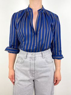 The Puff Shirt Egyptian Cotton in Bowood Stripe - The Shoe Hive Puff Shirt, Kids Stationary, Denim Blouse, Giza, Feminine Look, Egyptian Cotton, Cuff Sleeves, A Romantic, Sweater Skirt