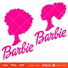 two silhouettes of women with the word barbie in pink and red, on a white background