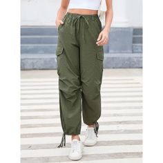 Elevate your casual wardrobe with the MISSKY Women's Parachute Cargo Pants, perfect for those who value both style and comfort. These lightweight joggers come in a striking army green, tailored specifically for women.

- Material: Durable yet lightweight fabric
- Color: Army green
- Size: Small
- Gender: Female
- Features: Elastic waistband and cuffs, adjustable drawstring, multiple pockets

Designed for versatility, these pants are ideal for hiking, jogging, or simply running errands around tow Green Parachute Pants With Elastic Waistband For Fall, Green Joggers With Pockets For Fall, Fall Green Joggers With Pockets, Casual Green Joggers For Fall, Spring Khaki Harem Pants With Cargo Pockets, Spring Green Joggers With Side Pockets, Fall Green Parachute Pants With Cargo Pockets, Military Style Khaki Parachute Pants For Spring, Casual Khaki Harem Pants For Fall