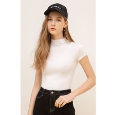 Women's Modal Half Turtle Neck Tight Short Sleeve T-Shirt - graphictee.co Trendy High Stretch Short Sleeve Tops, Trendy Snug Fit Solid Top, Trendy Solid Snug Fit Tops, Trendy Snug Fit Solid Color Tops, Basic Solid High Neck Tops, Basic Solid Color High Neck Tops, Spring Short Sleeve Tops With Snug Fit, Spring Short Sleeve Snug Fit Tops, Snug Fit Short Sleeve Tops For Spring