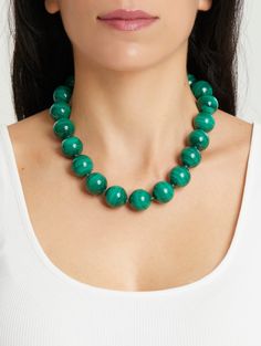 Malachite 18K White Gold Secure Clasp Stone Carat: 1.700 (carats) | 20 round balls Size: 20mm + 45cm length One of a Kind Designed & Handmade US & Brazil Luxury Handmade Malachite Necklace, Round Malachite Gemstone Bead Jewelry, Malachite Gemstone Beads Jewelry, Malachite Necklace, Handmade Jewelry Designs, Special Jewelry, Unique Handmade Jewelry, Dress Design, Necklace Designs