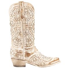 PRICES MAY VARY. Mandala cutout vamp with creal inlay leather sole White Dress Boots, Dress Boots Women, Boots Mid Calf, Womens Cowgirl Boots, Georgia Boots, Wedding Boots, Off White Dresses, Dress Boots, Brown Heels