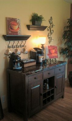 a coffee bar in the corner of a room