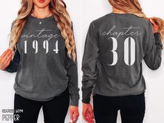 Classic 1994 Shirts For Women, Vintage 30th Birthday Year Number Tshirt For Him, 30th Milestone Best Friend Bday Gift For Her, 30 Bday Shirt HOW TO ORDER ➀ Select color ➁ Select the size (Please check size chart) ➂ Add to cart ✦ (Optional) "Add message to Seller" on the checkout page. GARMENT FEATURES ✦ Crew neckline ✦ Direct to garment printing - no vinyl, decal, or iron-on technique ✦ Our designs are printed on the garment to last a long time and may not appear as 'glossy' or saturated as iron-on designs are. ✦ Please note that colors may appear different on different digital screens and may not be a true representation of the actual colors. ✦ Additional T-Shirt Colors and Sizes Available Upon Request ✧✧Brands: Bella Canvas Unisex 3501 ✦ Long Sleeve Tee ✦ Solid colors: 100% cotton ✦ Heat Bday Shirt, 30th Bday, Bday Gift, Shirts For Women, Women Vintage, 30th Birthday, Comfort Colors, Crew Neckline, Best Friend