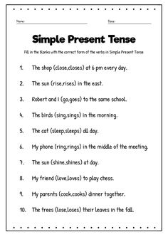 the simple present tense worksheet for students to practice their english language and writing skills