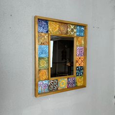 a mirror that is on the side of a wall