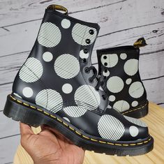 New Dr. Martens 1460 Jadon Black Smooth Polka Dot Women's Size 8 Black Boots. No Box Fast Shipping 100% Authentic Dr Martens Shoes, Martens Shoes, Dr. Martens, Black Boots, Polka Dot, Polka Dots, Womens Sizes, Women Shoes, Boots