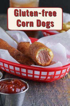 corndog with a bite in a small serving basket Crispy Corn, Hot Dogs Recipes, Family Friendly Dinners, Homemade Gluten Free, Gluten Free Recipes For Dinner, Gluten Free Dinner, Corn Dogs