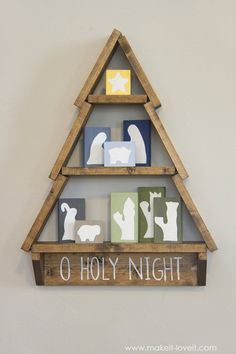 Nativity Blocks, Tree Shelf, O Holy Night, Wood Ideas, Diy Tips, Christmas Nativity