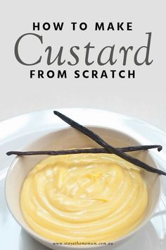 how to make custard from scratch in a bowl with two sticks sticking out of it